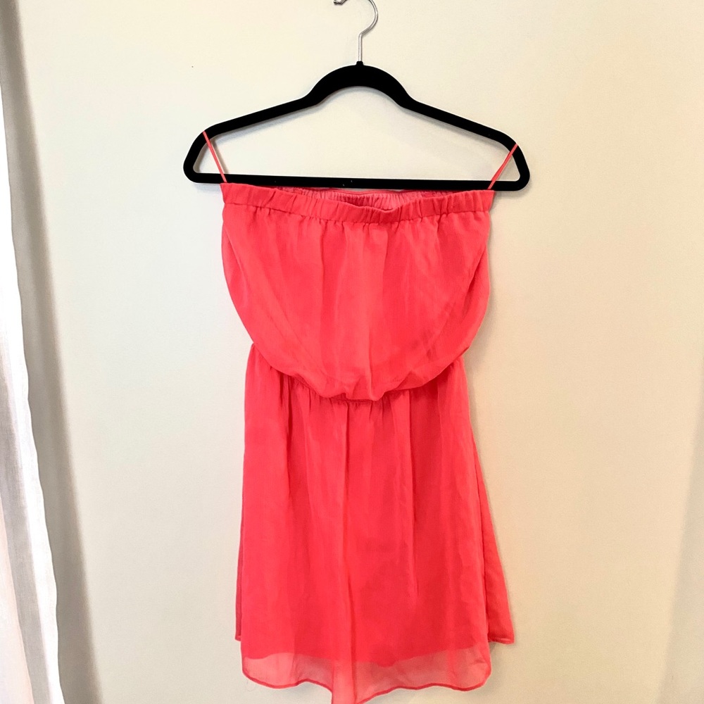 Hot Pink Chiffon Strapless Dress